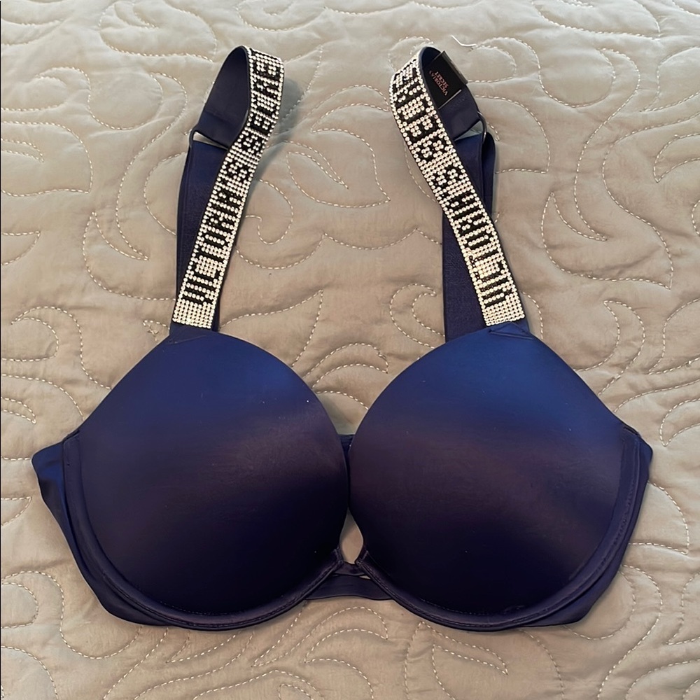Navy Blue Bra with Embellished Straps